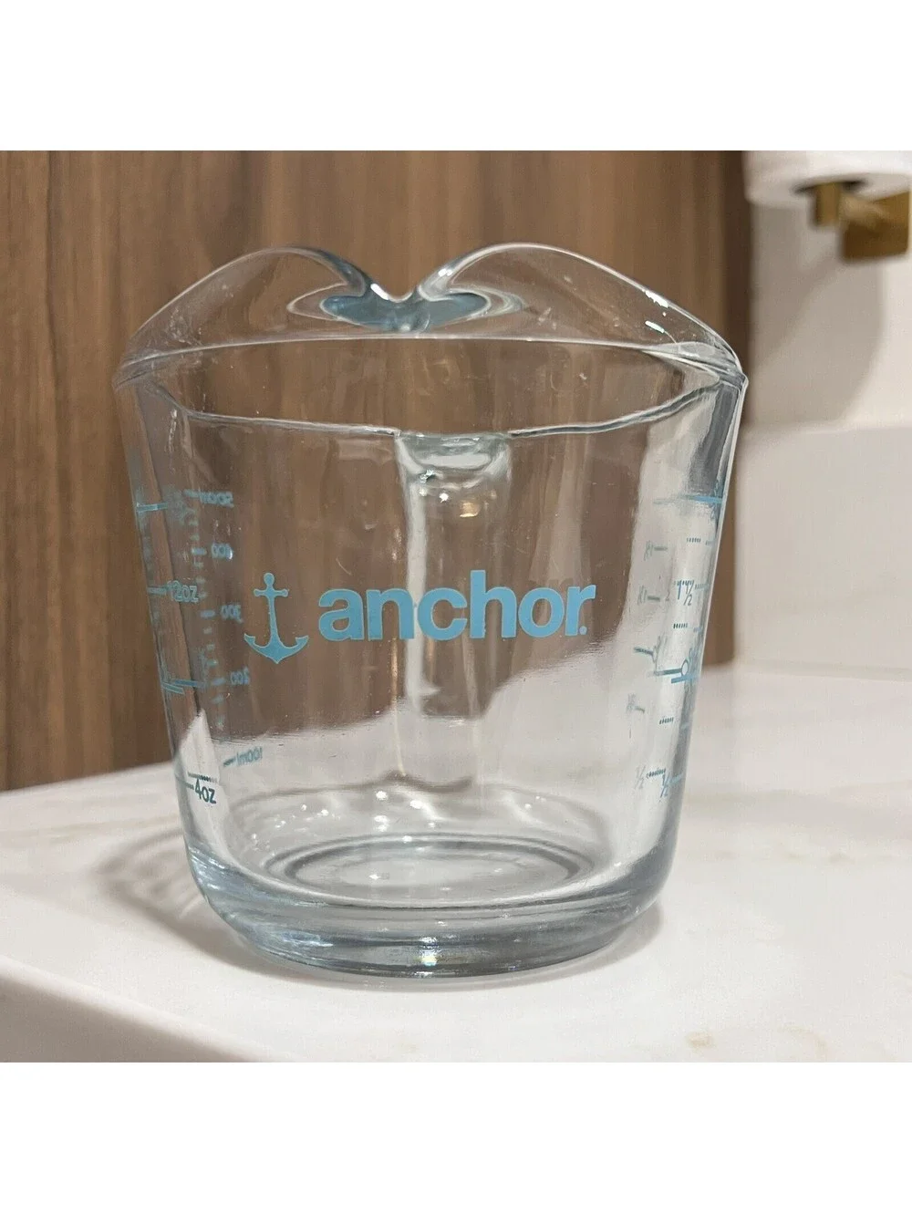 Vintage Anchor Hocking Glass Measuring 4 Cups Rare Blue Logo Mid-Century Kitchen